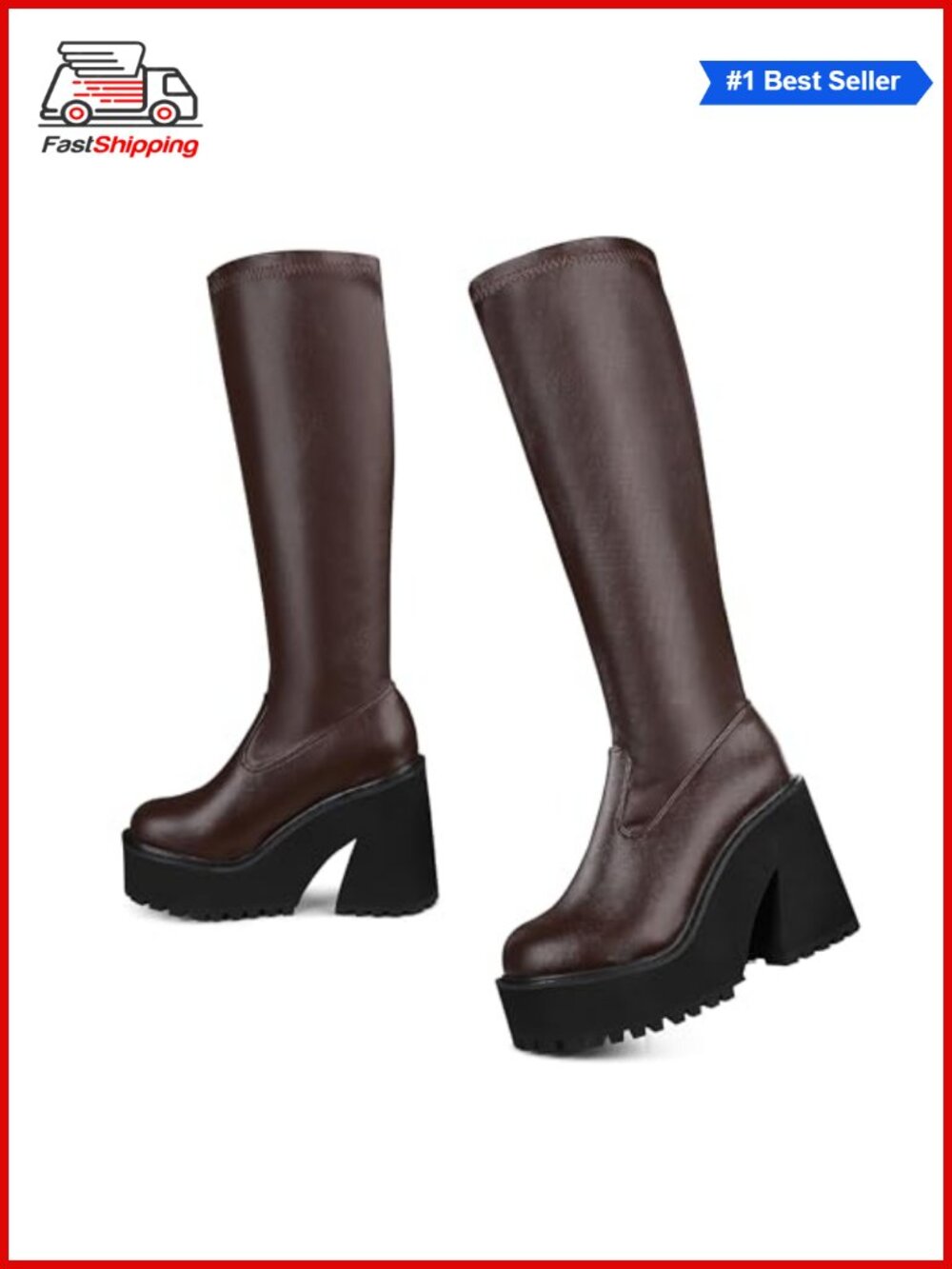 ✨ Platform Knee High Boots Elastic Wedge Chunky Heel Tall Boots